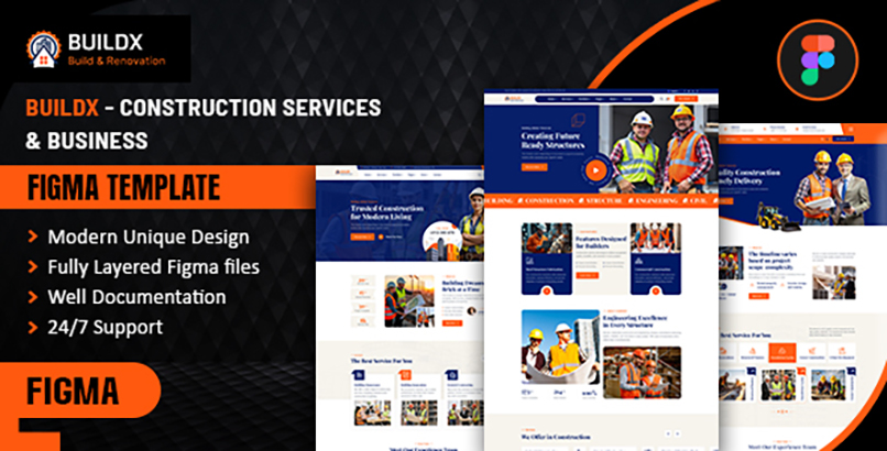 BuildX - Construction Services & Business Figma Template