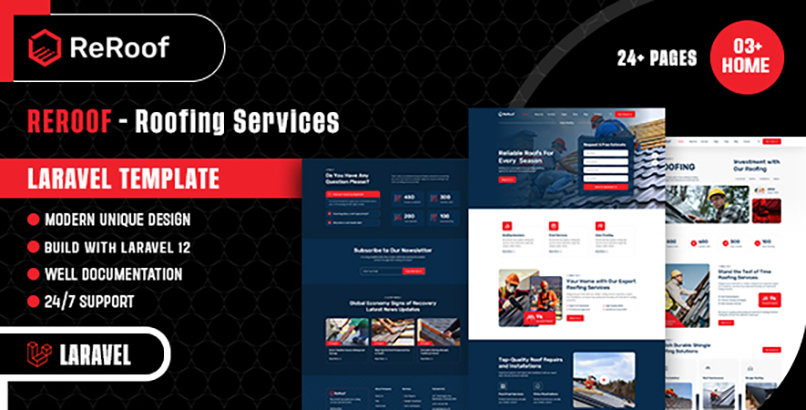 Reroof – Roofing Services Laravel Template